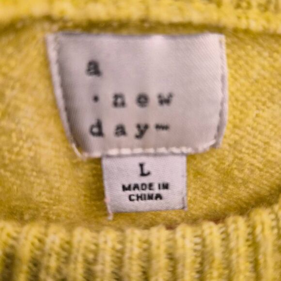 A New Day Chartreuse Sweater w/ detailing: Fun Bright Happy Statement Piece - Picture 4 of 7